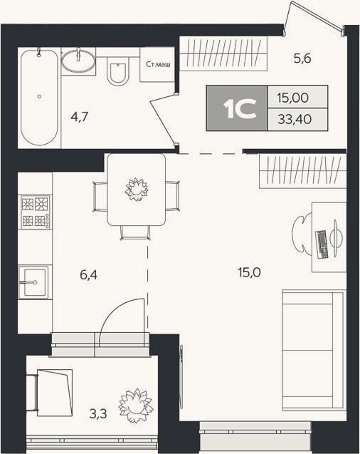 Планировка: Студия, 31,8 м²
