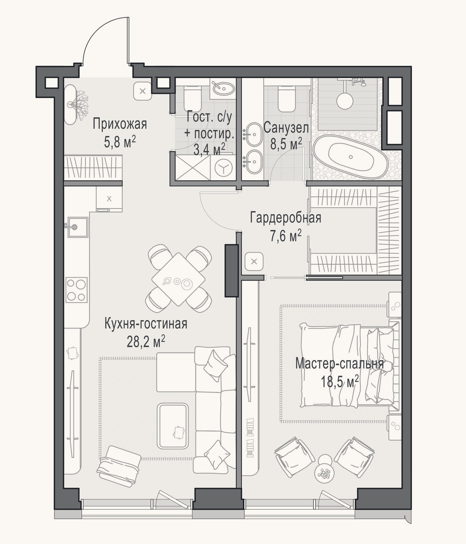 Планировка: 2-к, 72,4 м²