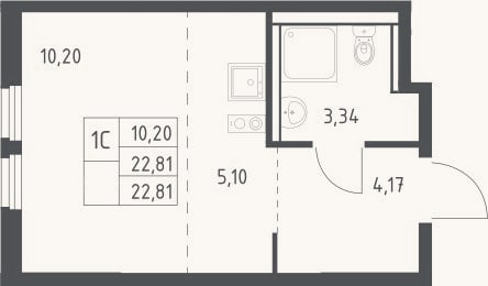 Планировка: Студия, 22,8 м²