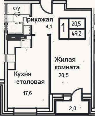 Планировка: 2-к, 46,4 м²