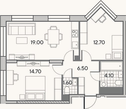 Планировка: 3-к, 58,6 м²