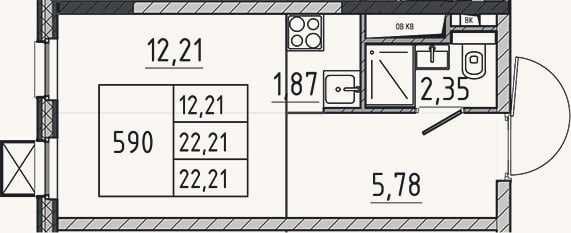 Планировка: Студия, 22,2 м²