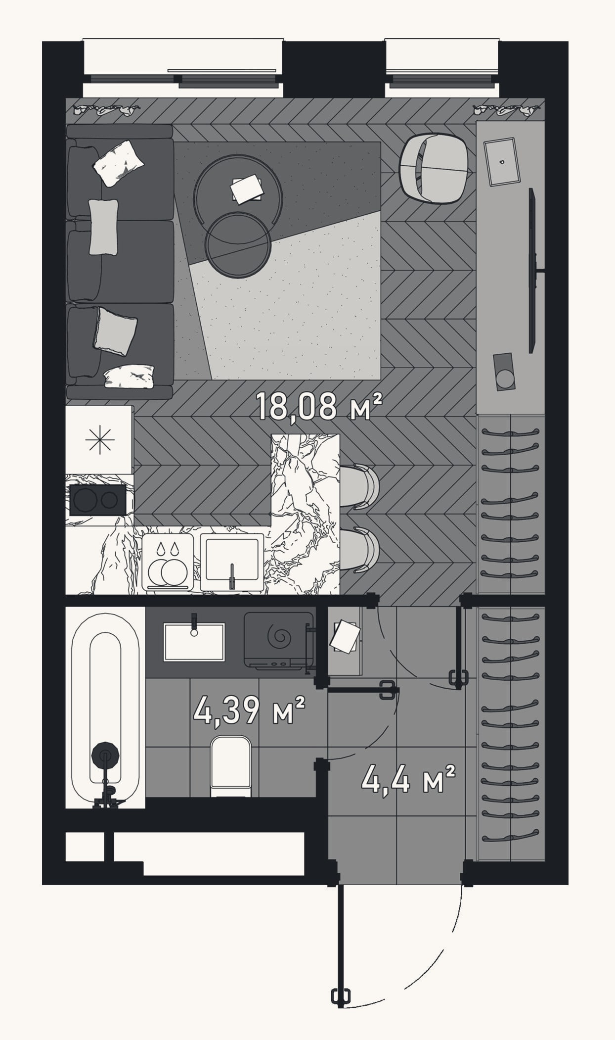 Планировка: Студия, 26,7 м²