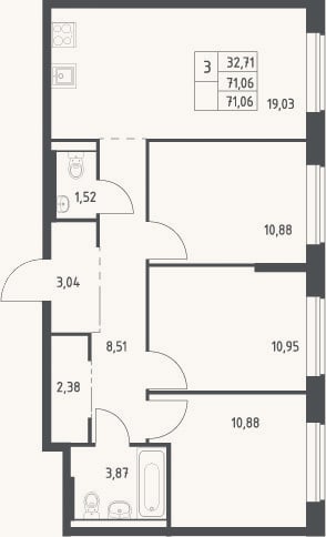 Планировка: 4+ к, 71,1 м²