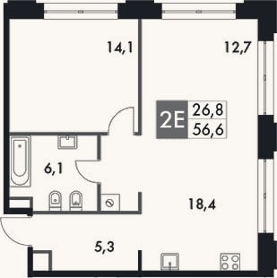 Планировка: 2-к, 58,4 м²