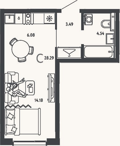 Планировка: Студия, 28,3 м²