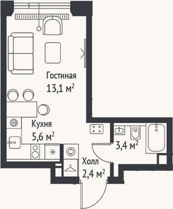 Планировка: Студия, 24,5 м²