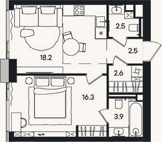Планировка: 2-к, 47,1 м²