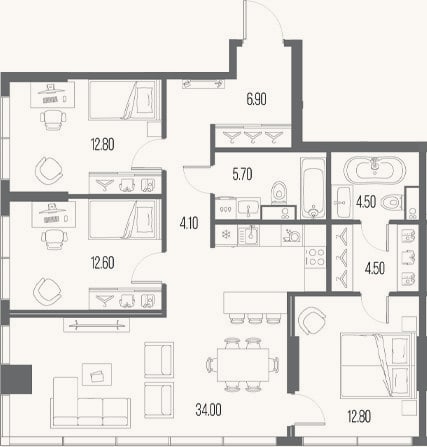 Планировка: 3-к, 97,8 м²