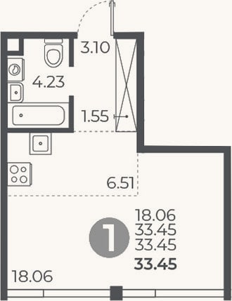 Планировка: Студия, 33,5 м²