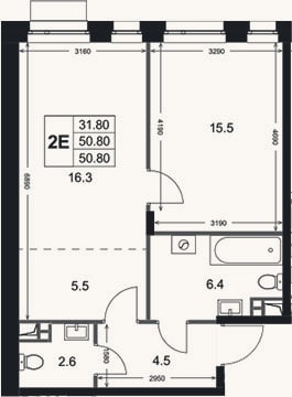 Планировка: 2-к, 50,8 м²