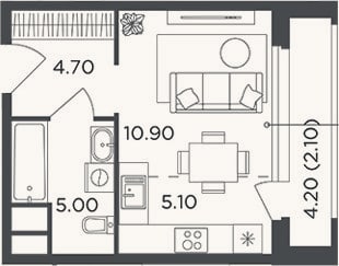 Планировка: Студия, 25,7 м²