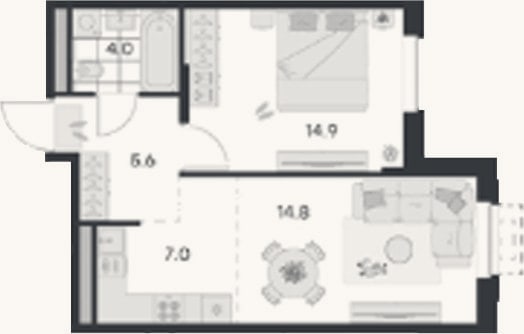 Планировка: 2-к, 46,3 м²