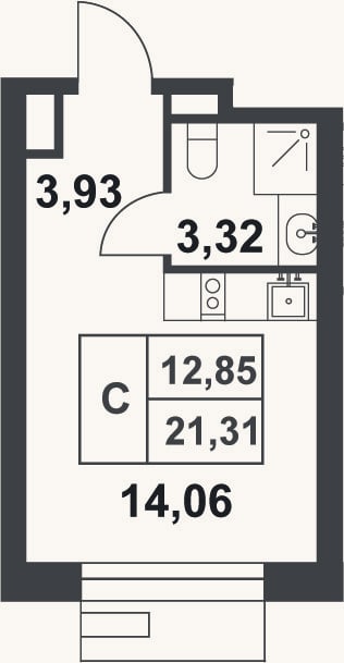 Планировка: Студия, 21,3 м²