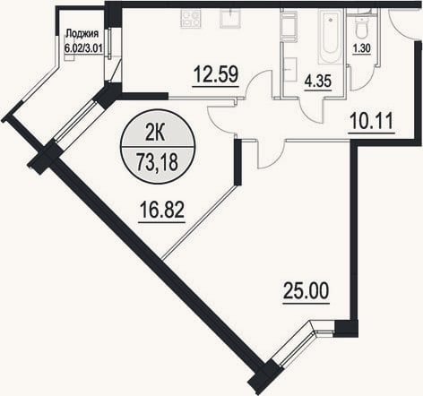 Планировка: 2-к, 70,2 м²