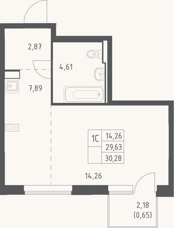 Планировка: Студия, 29,6 м²