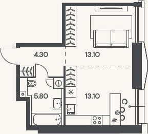 Планировка: Студия, 36,3 м²