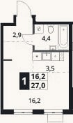 Планировка: Студия, 27 м²