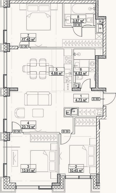 Планировка: 4+ к, 83,6 м²