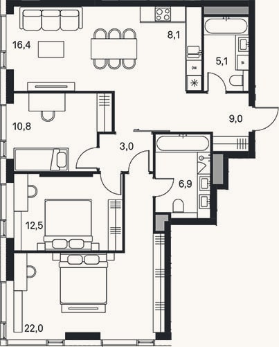 Планировка: 4+ к, 93,8 м²