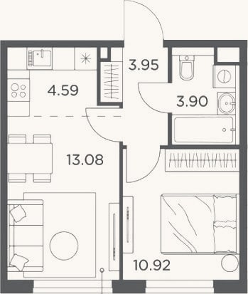 Планировка: 2-к, 36,4 м²