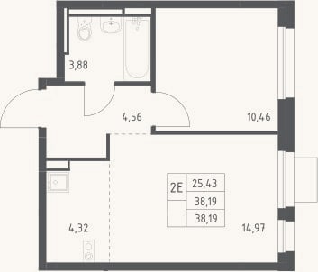 Планировка: 2-к, 38,2 м²