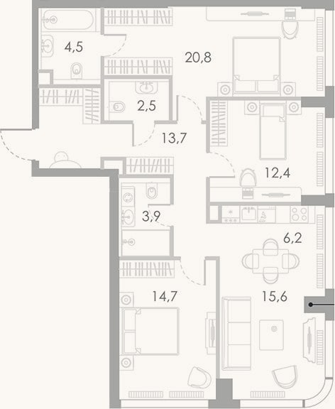 Планировка: 4+ к, 94,3 м²