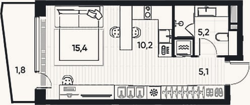 Планировка: Студия, 34,4 м²