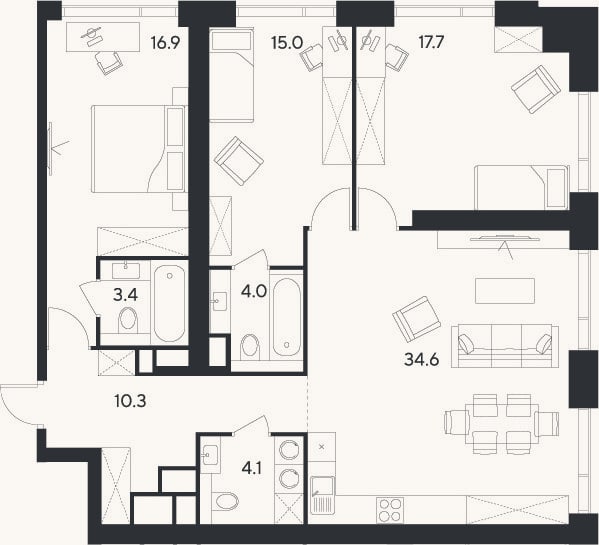 Планировка: 4+ к, 106 м²