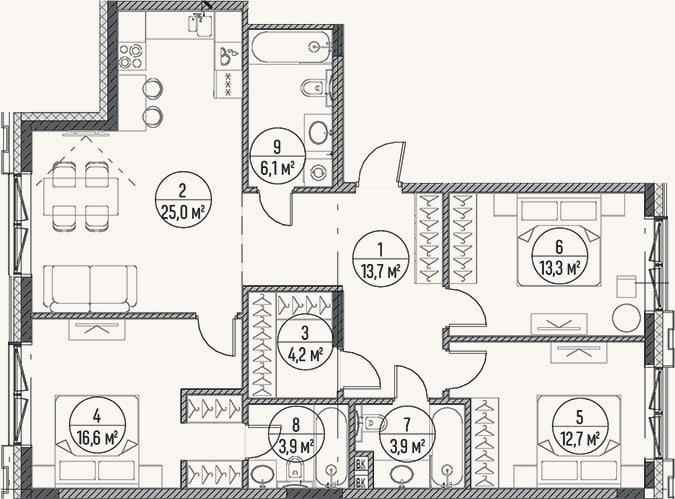 Планировка: 4+ к, 99,4 м²