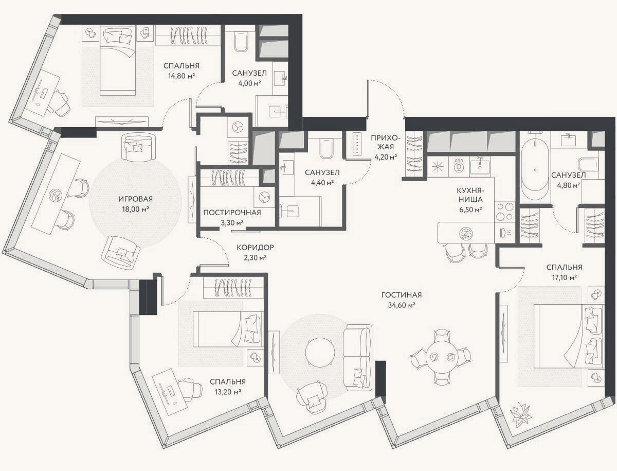 Планировка: 4+ к, 129,1 м²