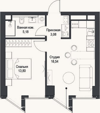 Планировка: 2-к, 40,6 м²