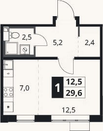 Планировка: Студия, 29,6 м²