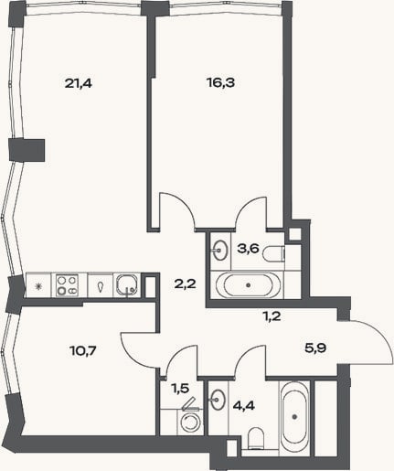 Планировка: 3-к, 67,2 м²