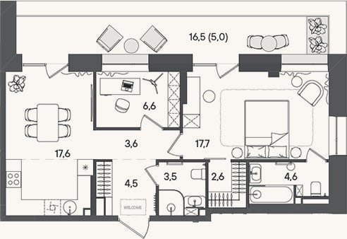 Планировка: 3-к, 60,7 м²