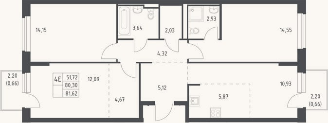 Планировка: 4+ к, 80,3 м²