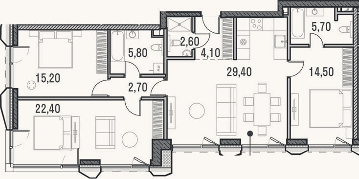 Планировка: 4+ к, 102,4 м²