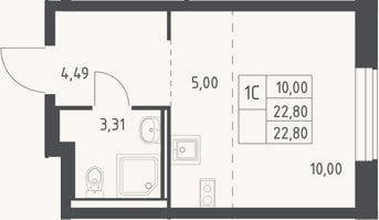Планировка: Студия, 22,8 м²