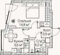 Планировка: 1-к, 32,6 м²