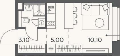 Планировка: Студия, 21,1 м²