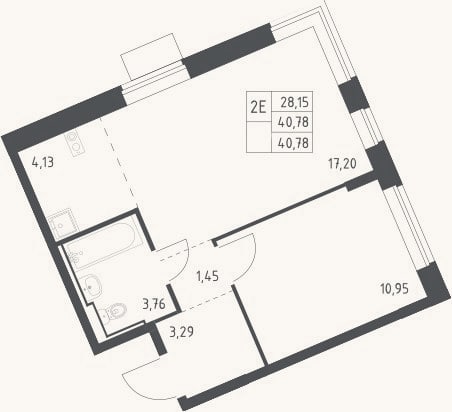 Планировка: 2-к, 40,8 м²
