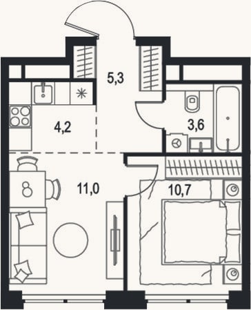 Планировка: 2-к, 34,8 м²