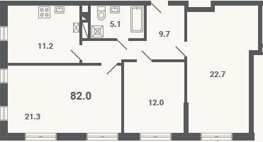 Планировка: 3-к, 82 м²