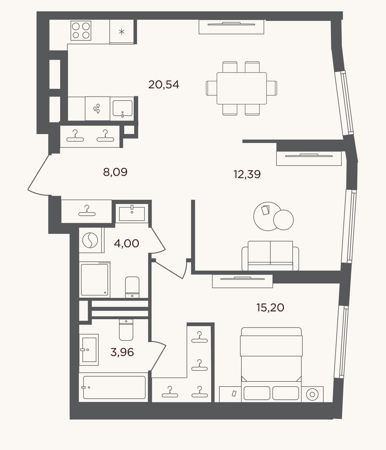 Планировка: 2-к, 64,2 м²
