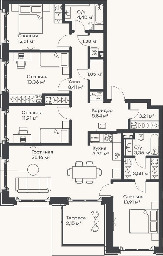 Планировка: 4+ к, 112,2 м²
