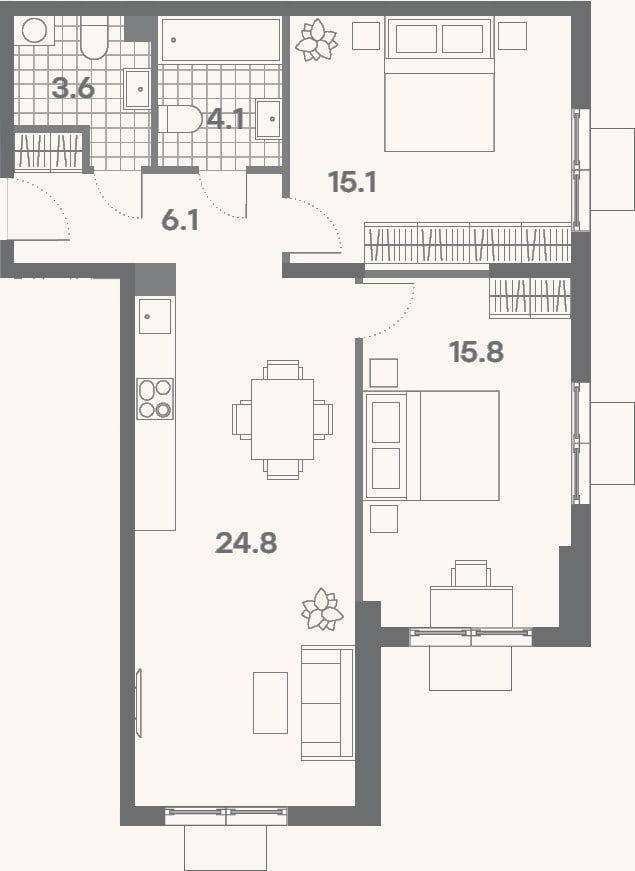 Планировка: 3-к, 68 м²
