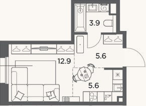Планировка: Студия, 28 м²