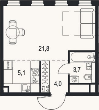 Планировка: 1-к, 34,3 м²
