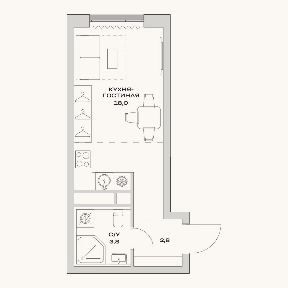 Планировка: Студия, 24,6 м²