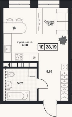 Планировка: Студия, 28,2 м²